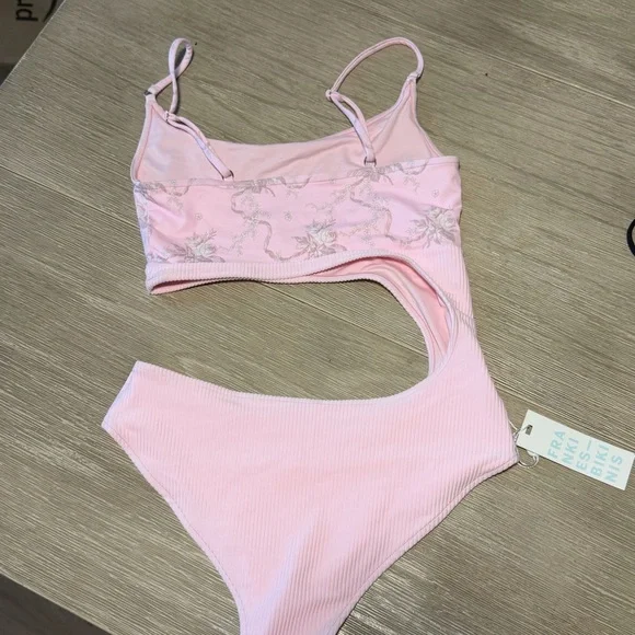 Frankie's Bikinis Light Pink Thea Ribbed One-Piece Cutout Swimsuit in Aurora - Picture 9 of 9